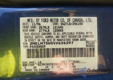 1997 Mercury Grand Marquis Ls z USA, uszkodzony, nr VIN 2MELM75W0VX636397